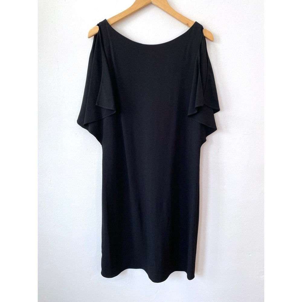 NEW - THEORY Andzelika Black Dress Rosina Crepe Ruffled‎ Split Sleeve Size 6 - Picture 9 of 9